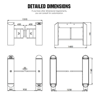HCW Automatic Swing Barrier Turnstile Gate with 950mm Channel Width for 30–45 People/Minute and 5-Million-Cycle Lifespan