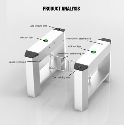 SS304 Swing Barrier Turnstile with 20W Motor Power 4 Pairs Infrared Detection and 2 Million Working Life for Entrance Control